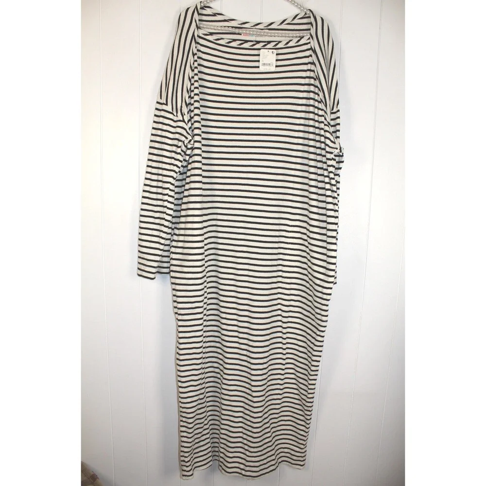 Free People Free Est Tivoli Maxi Black/Ivory Striped Oversize Dress NWT SZ XL